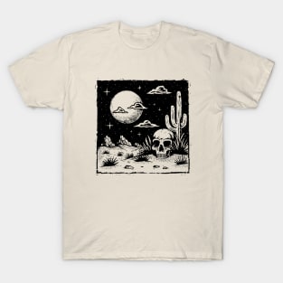 Western Boho Desert Skull with Moon T-Shirt